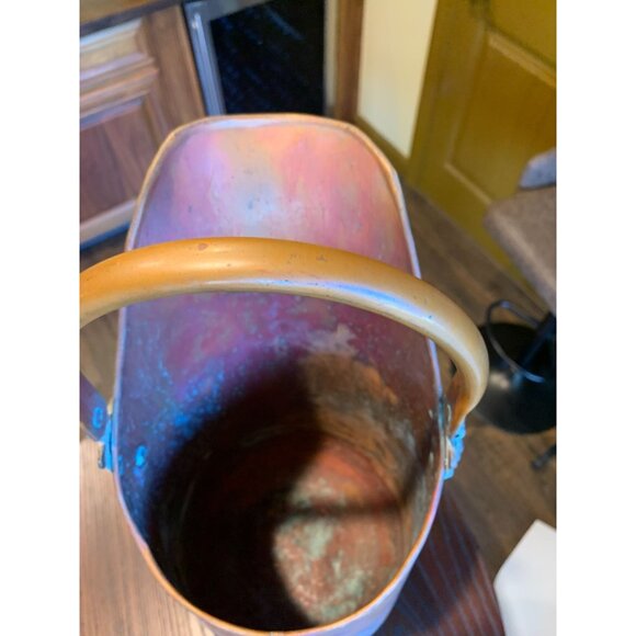Vintage Copper Coal Scuttle With Porcelain Handle & Lion Head Decoration - Picture 8 of 9